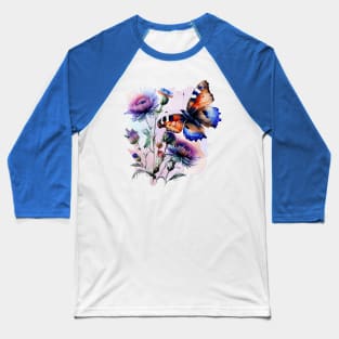 Watercolor Burretfly on a Thistle Baseball T-Shirt